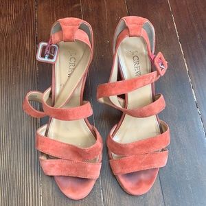 J crew salmon suede strappy wedges - size 7